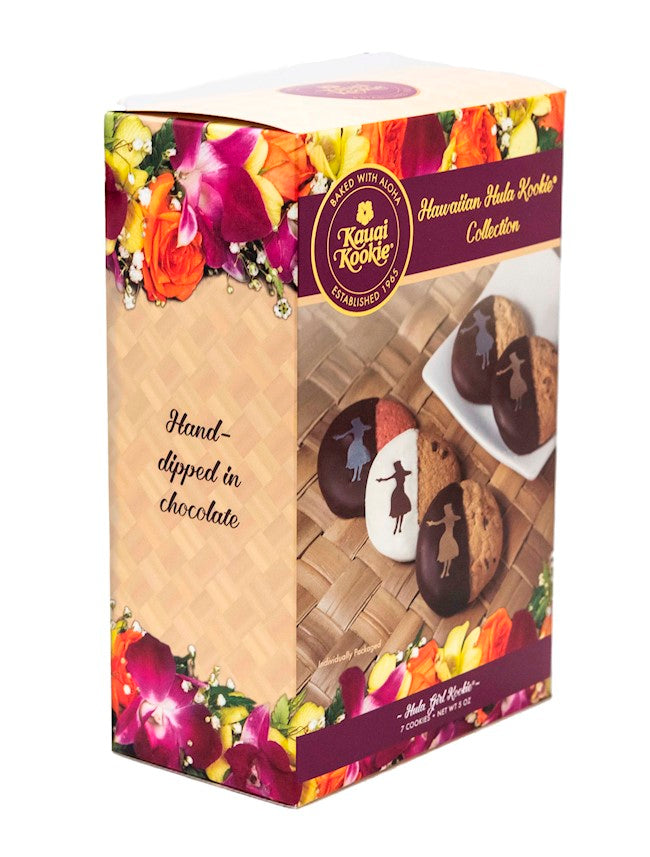 Kauai Kookie: Hula Girl Cookie Collection Hand Dipped Chocolate Covered (7 pc) in Hula Box Kauai Kookie: Hula Girl Cookie Collection Hand Dipped Chocolate Covered (7 pc) in Hula Box